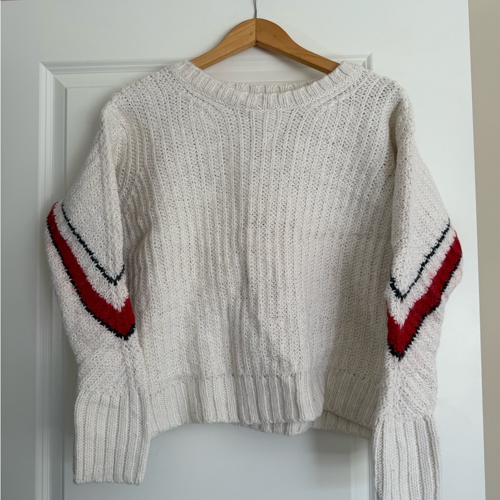 Tommy Hilfiger White Sweater with Red and Black Accents